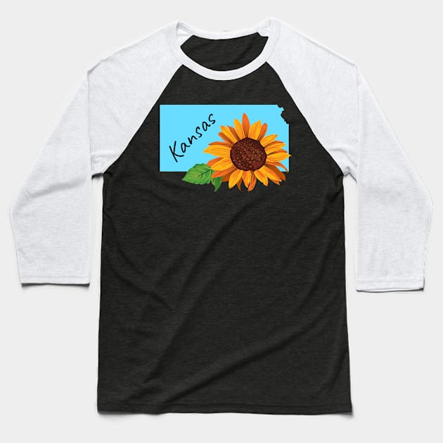 Kansas Sunflower State Flower Baseball T-Shirt by SunburstGeo